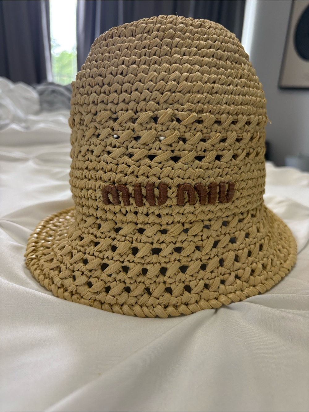 MIU MIU Woven Fabric Hat in Beige - Picture 2 of 12